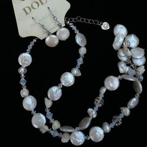 DOL Coin Pearl&Swarovski Crystal Necklace/Ear Set